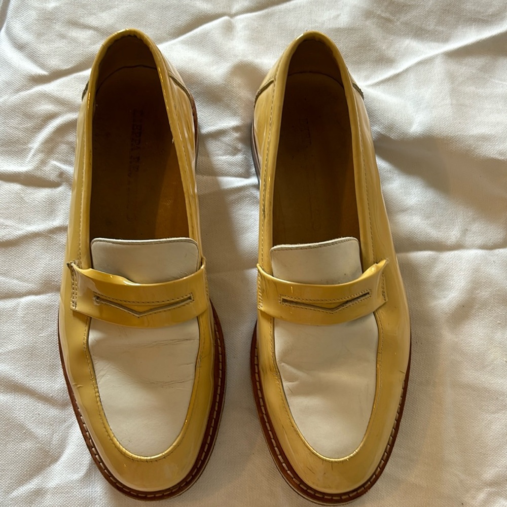 Dieppa Restrepo butter yellow and white leather loafers. Size 8. Used. Classic!